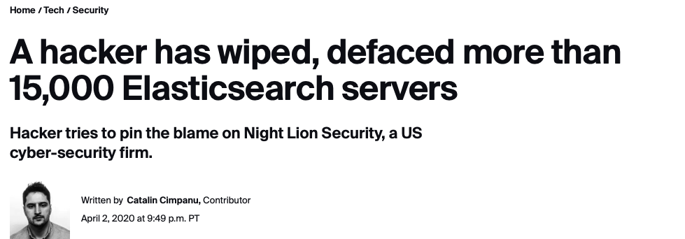 Headline: A hacker has wiped, defaced more than 15,000 Elasticsearch servers