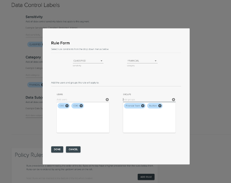 New graphical policy editor for data control policies