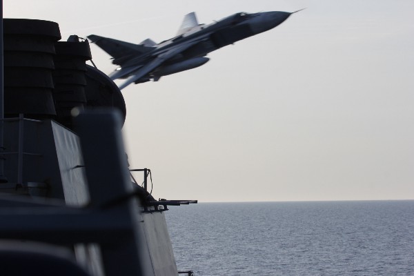 Russian SU-24 Jet buzzing the USS Donald Cook in April, 2016. U.S. Navy photo [released](http://www.navy.mil/list_all.asp?id=94170).