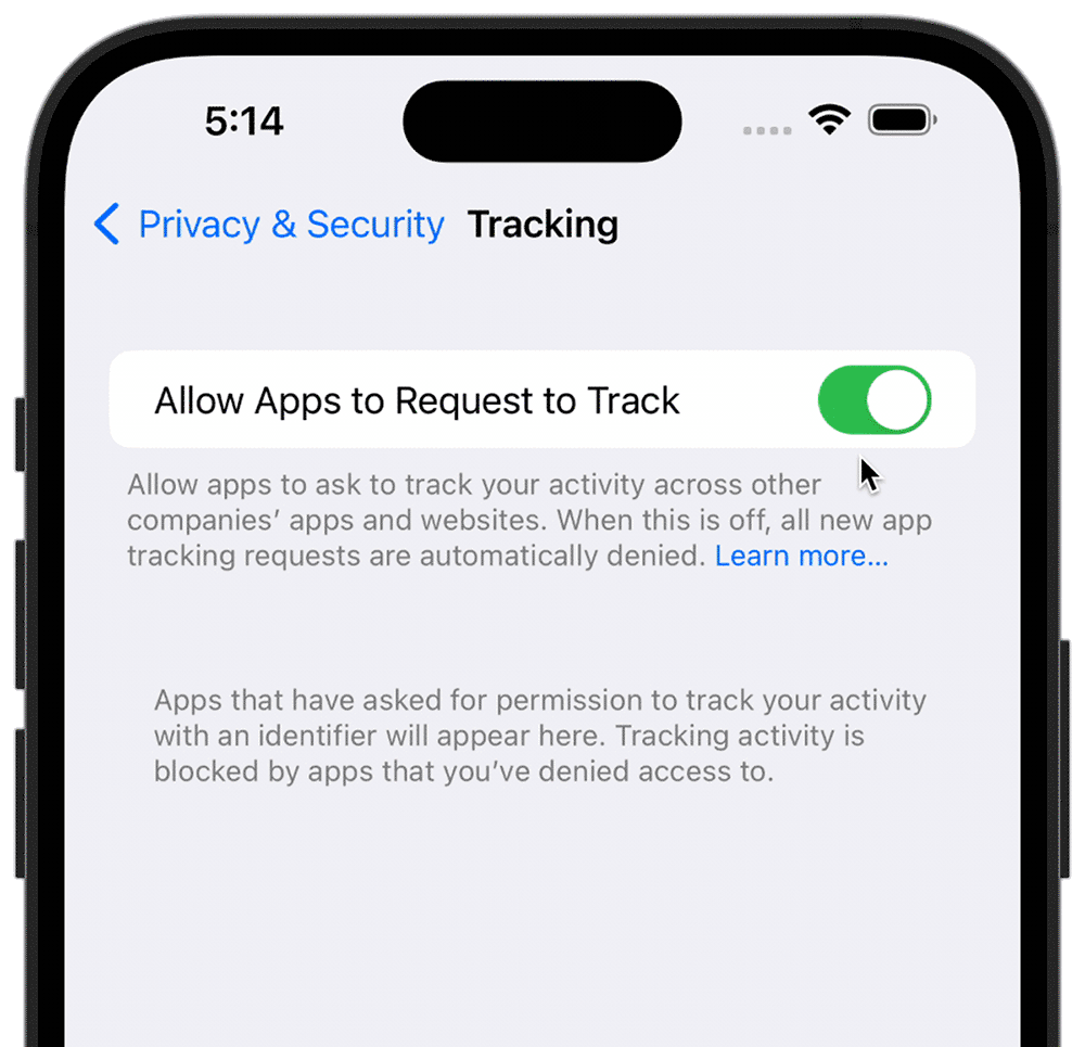 Animation of disabling the global app tracking setting