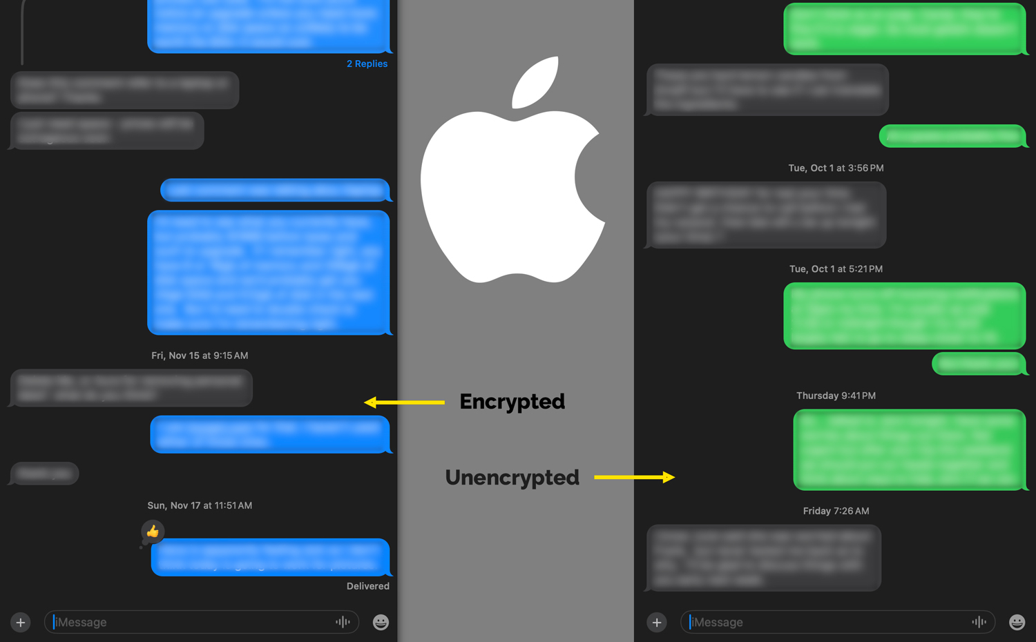 apple text message screenshots showing green and blue messages