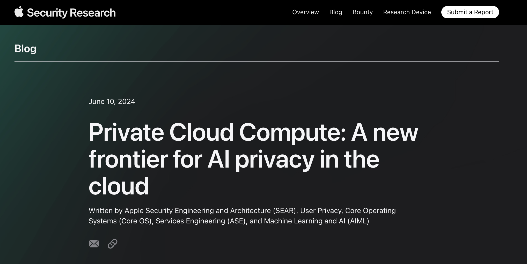 Screenshot of Apple's private compute architecture blog