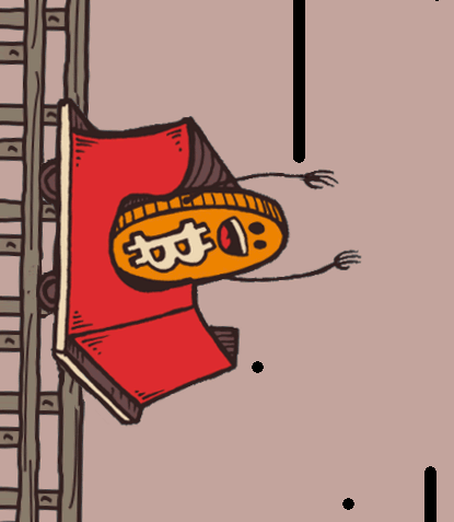 Animated gif of bitcoin riding roller coaster straight down