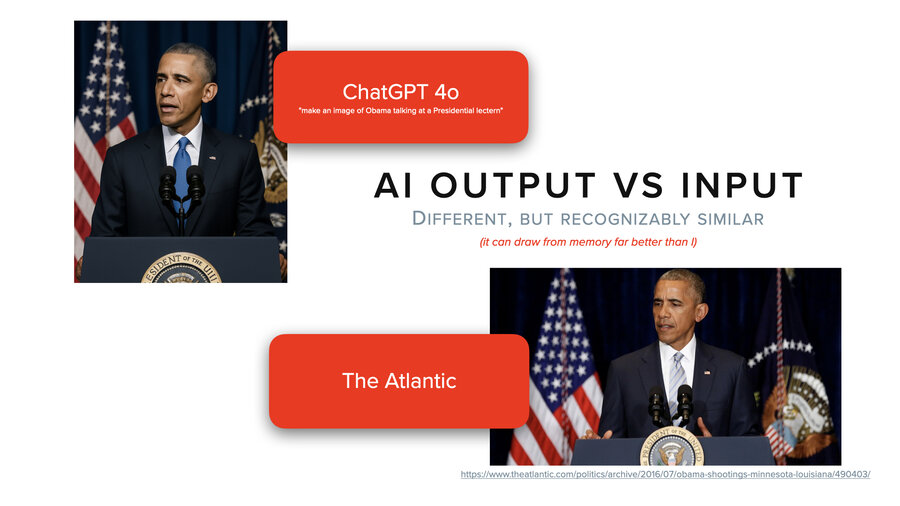 Example of ChatGPT generating an Obama image nearly identical to The Atlantic's photo