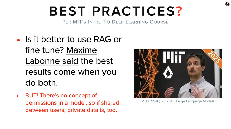 MIT guest lecturer quote about fine-tuning + RAG