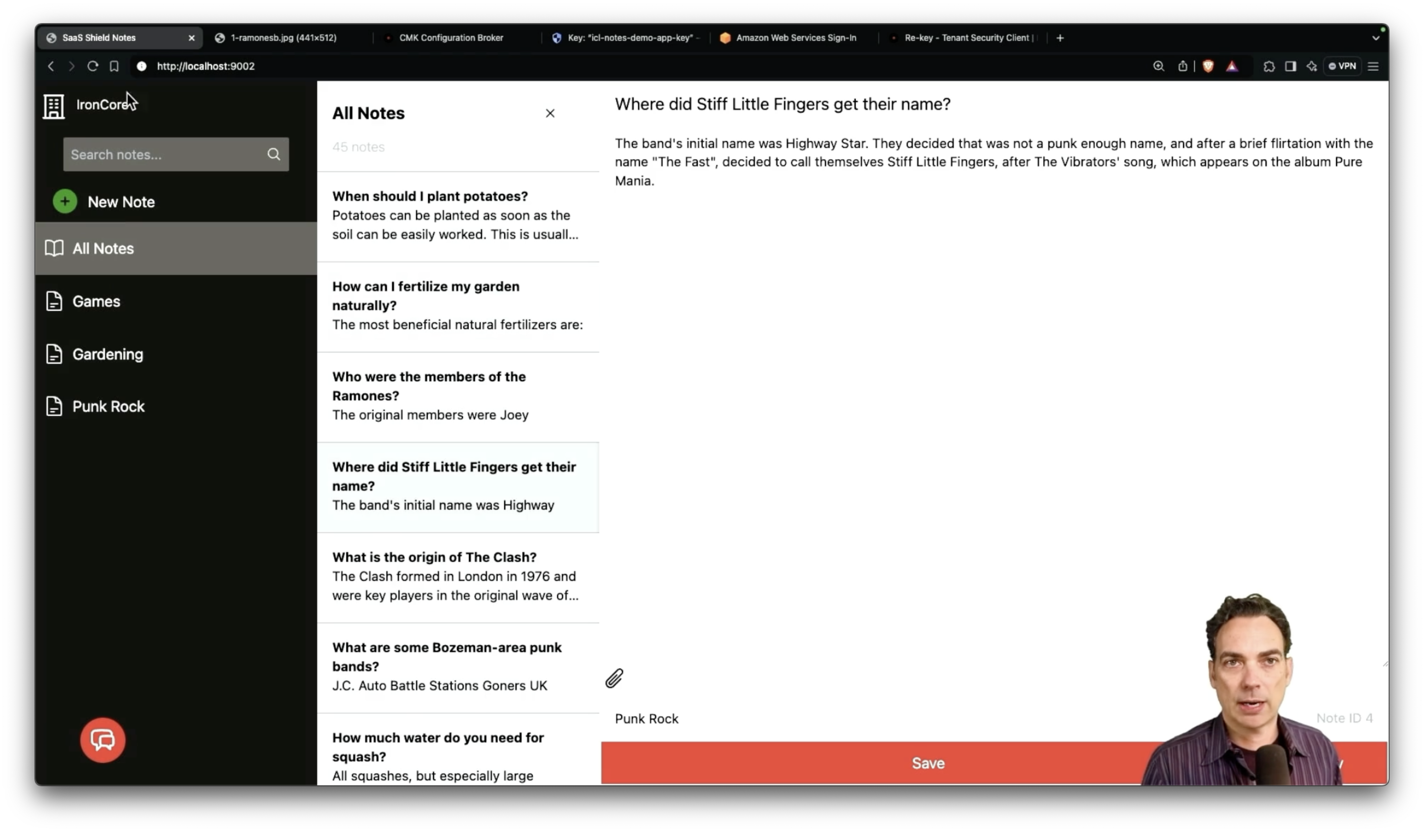 Screenshot of the demo notes app