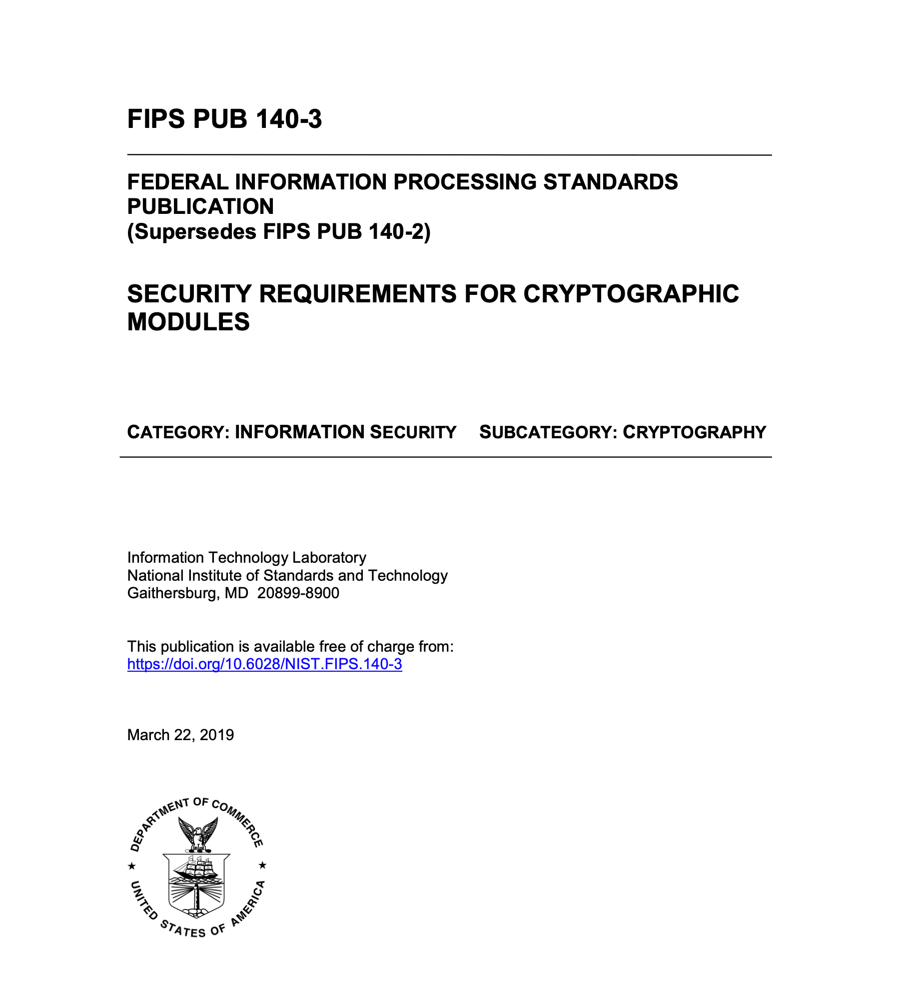 FIPS 140-3 Publication Coversheet