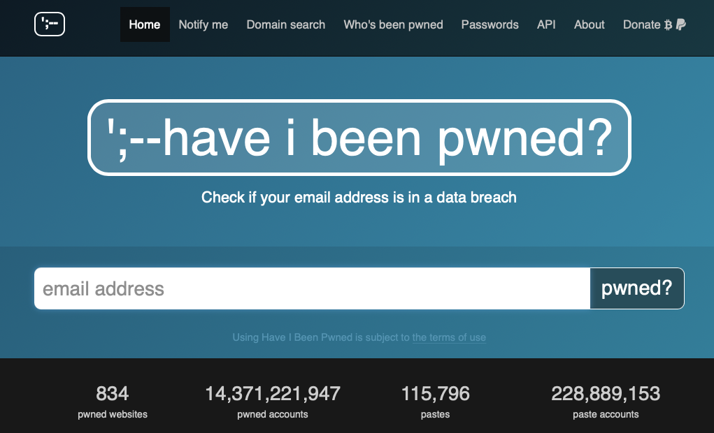 screenshot of have i been pwned signup