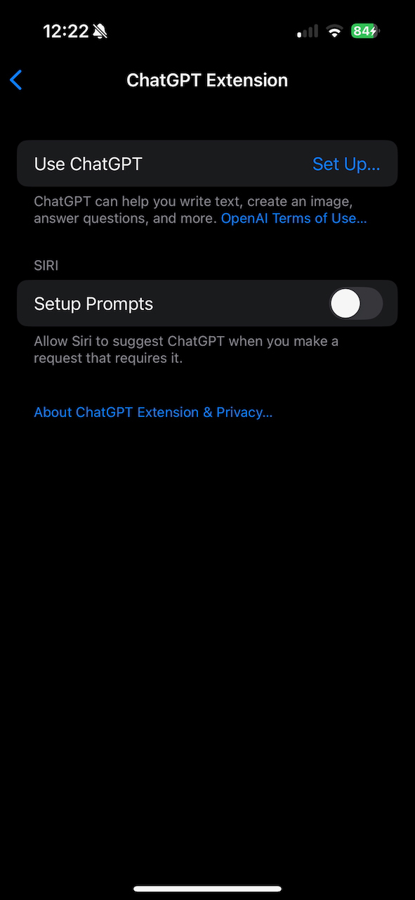 Screenshot of disabled ChatGPT and prompts