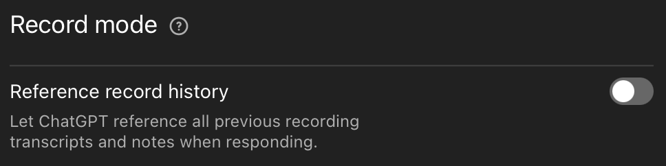 OpenAI setting for recording conversation history