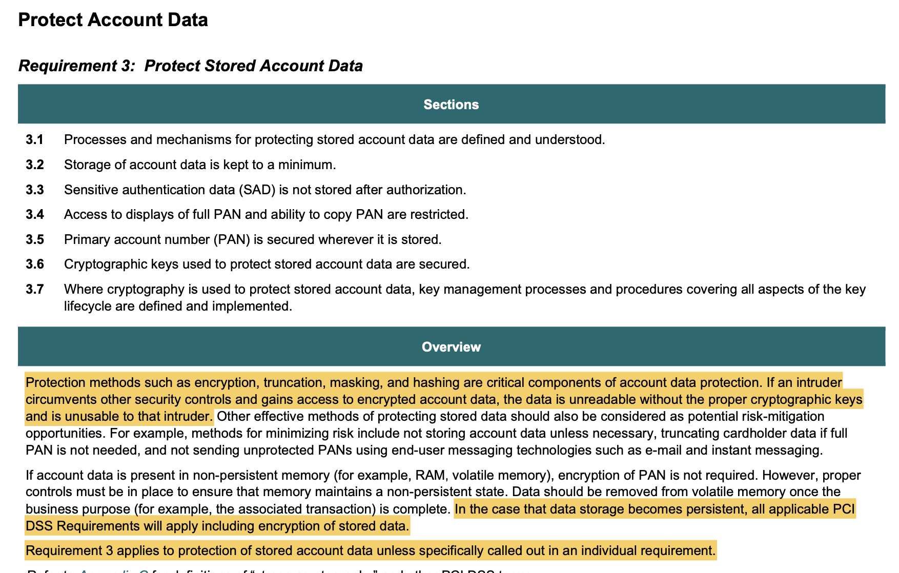 Screenshot of PCI v4 data protection overview