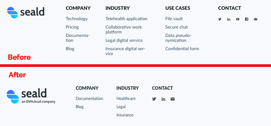Seald's reduced website as seen in the footer