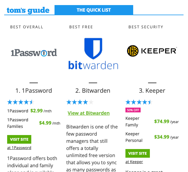 tom's guide's top password manager recommendations screenshot