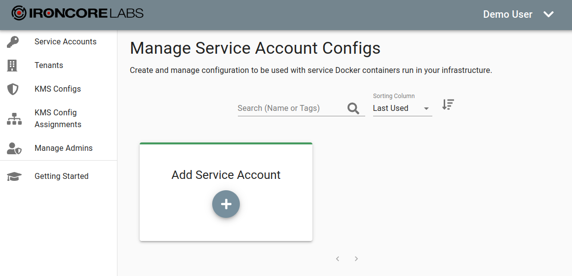 Service Accounts Page